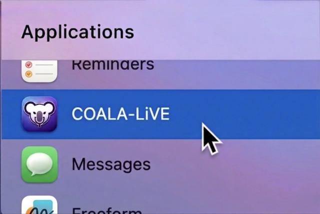 Open COALA-LiVE from your Applications folder.