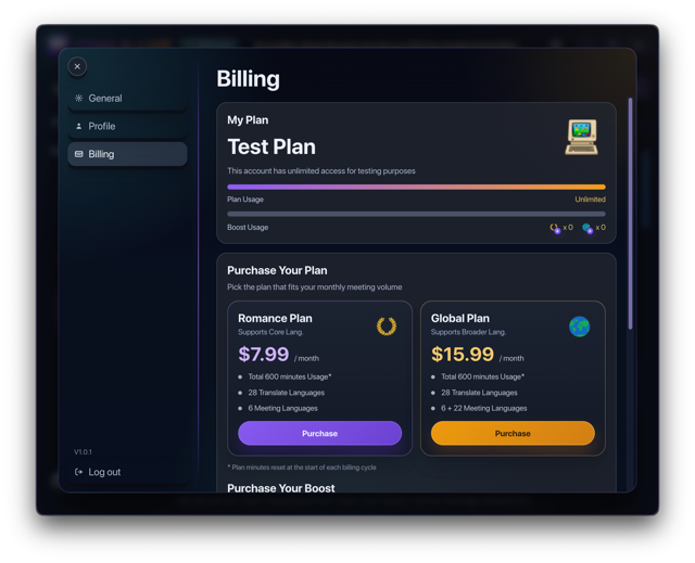 Account Center modal